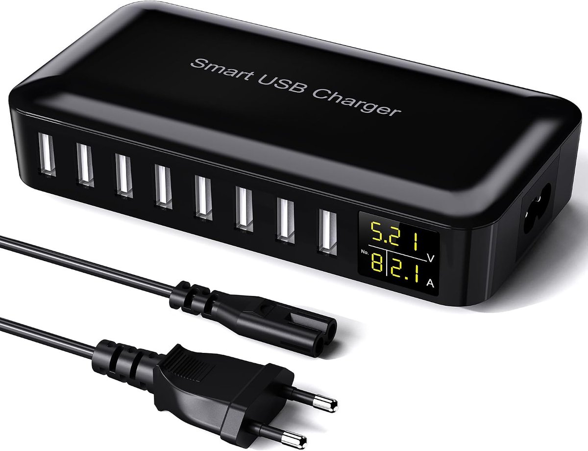 Meervoudig 8-poorts laadstation, meerdere apparaten met led-scherm, voeding voor iPhone 15/14/13/Pro/Max/Plus iPad, Samsung Galaxy S23, S22 Pixels, Huawei-zwart