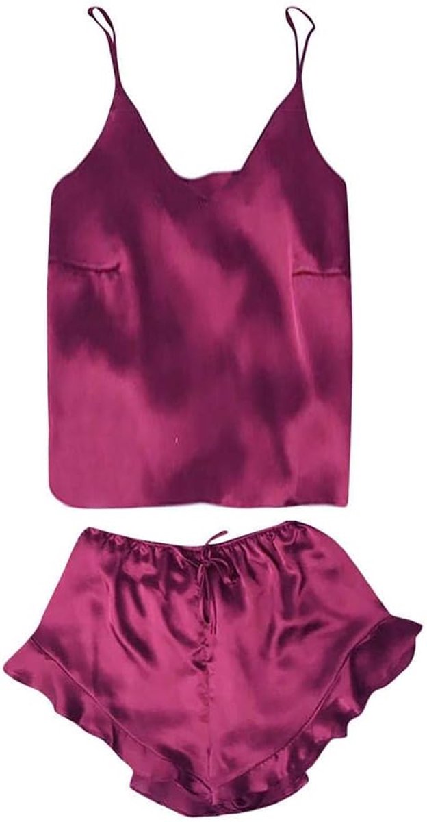 Bodystockings dames Dames Lingerie Set Nachtkleding Sexy Shorts Satijnen pyjama Nachtkleding-Rojo_S
