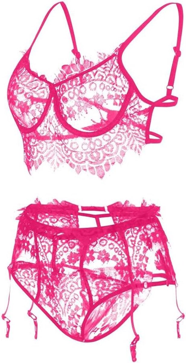 Sexy Lingerie Vrouwen Bh Set Mesh Ondergoed Pyjama Kostuum Nachtkleding G-string Kousenband