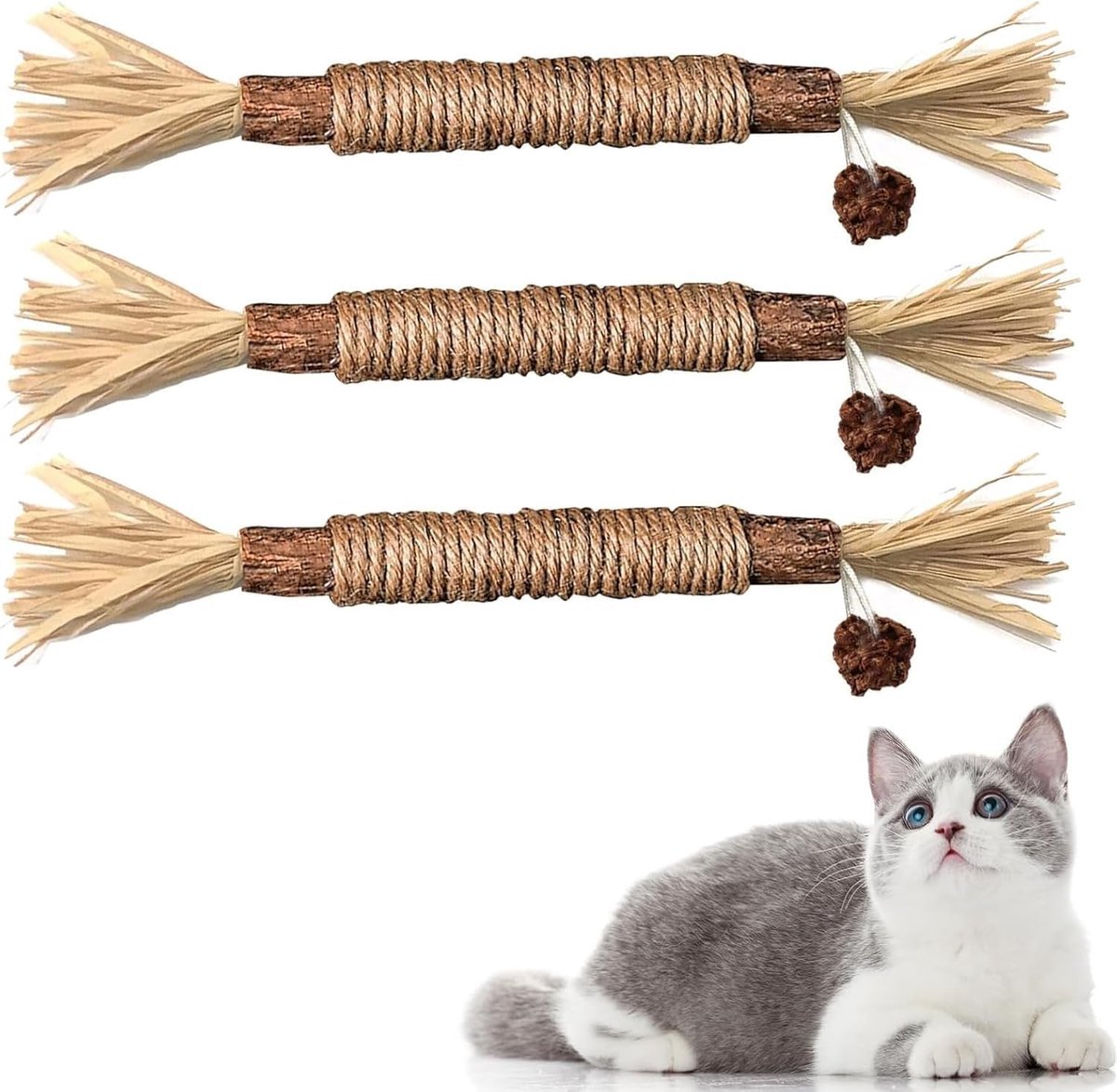 Kattenkruidsticks, 3 stuks kattenkauwhoutsticks voor katten, tandverzorging en tegen slechte adem, natuurlijk, veilige kattensticks, kauwsticks