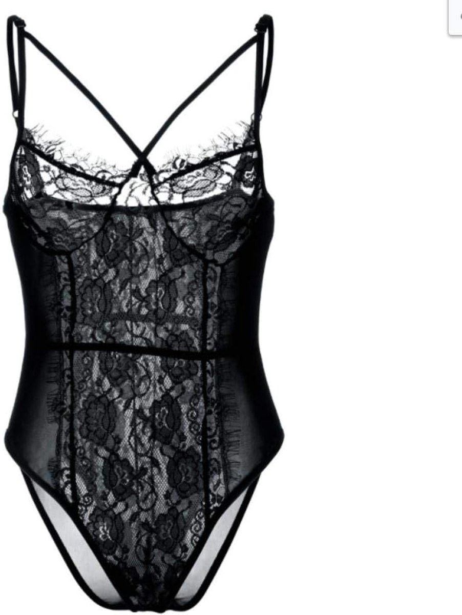Bodystockings dames Vrouwen Sexy Kant Bodysuit Garen Sexy Lingerie Een Stuk Kledingstuk Ondergoed Naadloze Zachte Zachte Body Encaje Mujer-Black_3XL