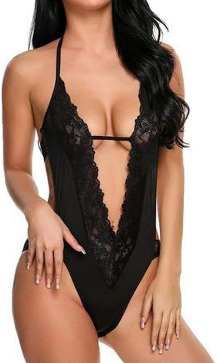 Vrouwen Nachtkleding Sexy Lingerie Transparante Backless Pyjama Ondergoed Kanten Nachtkleding porno erotische sexy Langerie-Black_L