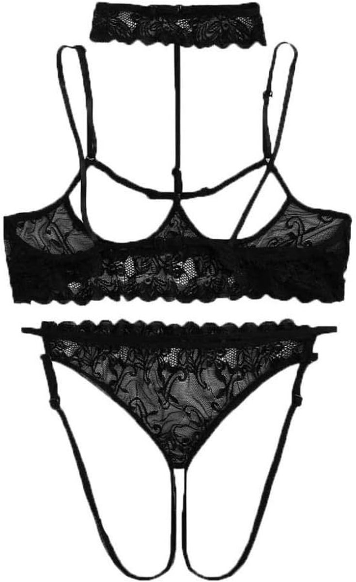 Dames Dames Sexy Lingerie Hol Kanten Beha Sexy Ondergoed G-string-black_L