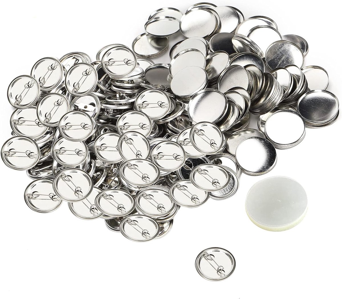 100 stuks 32MM DIY knoppen, wit metaal reversspelden, platte kop, set met veiligheidsspeld, voor DIY handwerkelijke souvenirs cadeaus knutselen