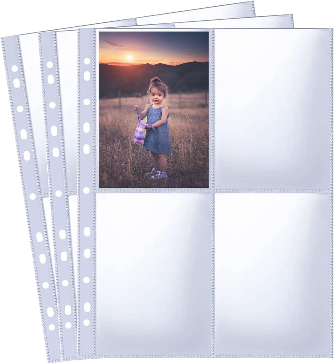 30 Stuks 240 Vakken A4 Fotohoezen voor A4 2/3/4 Ringband, Transparante Ansichtkaarthoezen, 4 Vakken, Dubbelzijdige 4 Vakken voor Foto Zijbescherming, Top Loading Fotoalbum Navulling (109 x 153 mm)