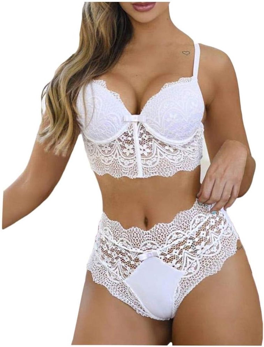 Kleding Sexy Ondergoed Boog Kant Dames Ondergoed Korte set-Blanco_L