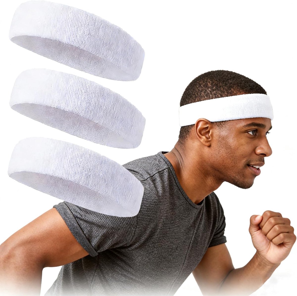 Sporthoofdband voor dames en heren, zweetbanden voor voorhoofd, badstof, sport, voor hardlopen, fietsen, joggen, tennis, voetbal