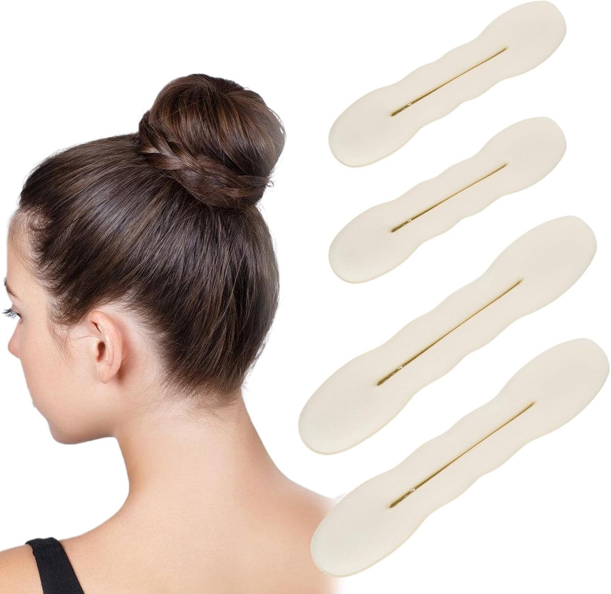 Haarknot voor donuts, 4 haarknopen, eenvoudig voor haar, Magic Dutt-Maker, haarknot-knot van spons (2 grote en 2 kleine) (wit)