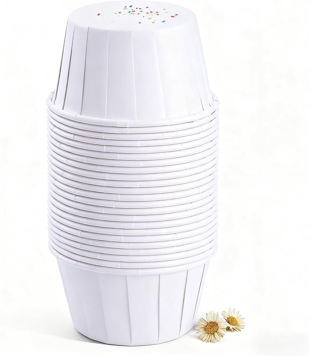 100 stuks mini-cupcakevormen, wit, bakvormpjes, papieren vormen met antiaanbaklaag, levensmiddelenkwaliteit voor traditionele oven, ideaal voor bruiloft, feest en gebak