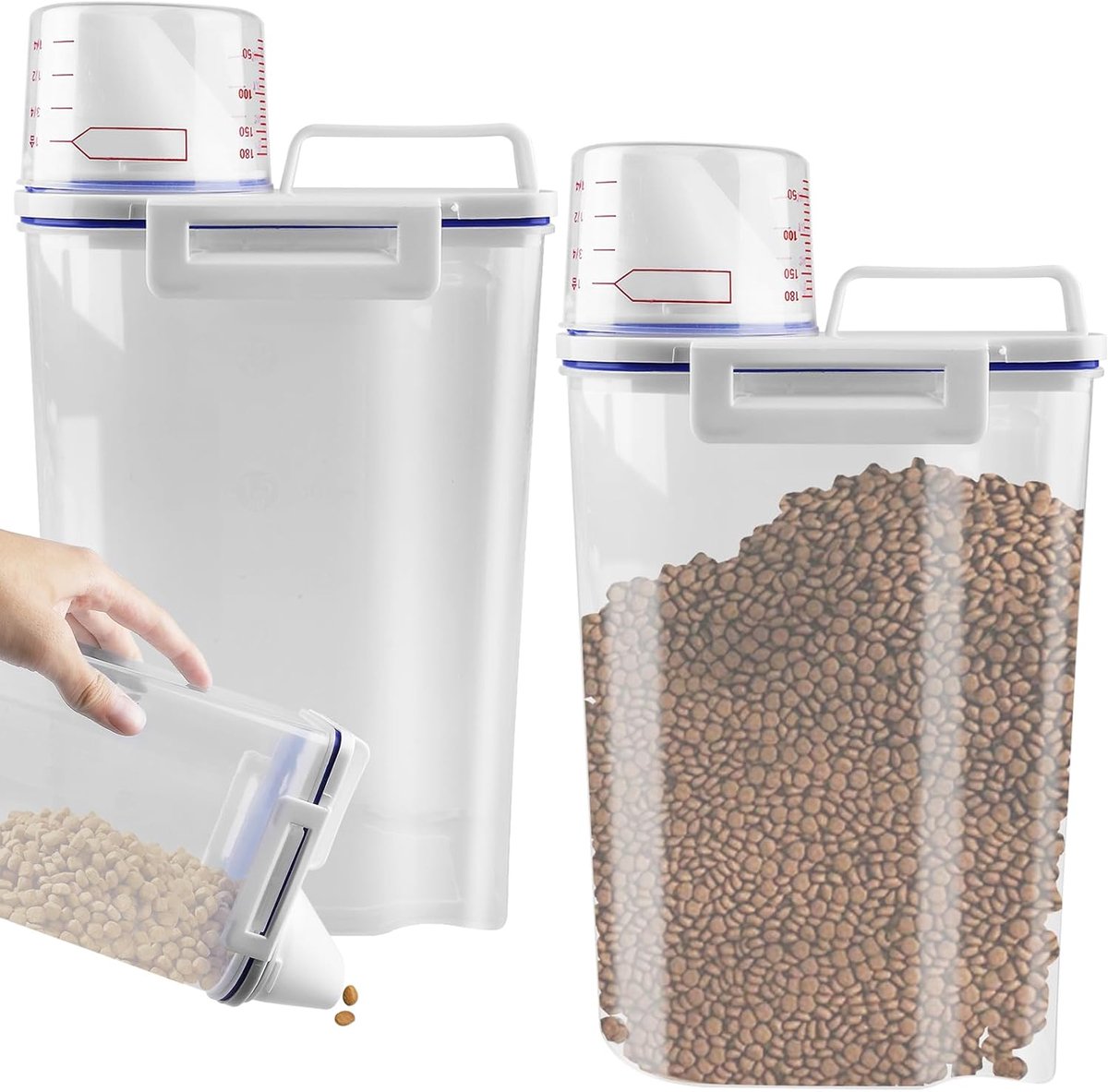 Opbergdoos en dispenser luchtdicht 2,5 liter 2 stuks met schenktuit, bewaardoos voor kattenvoer