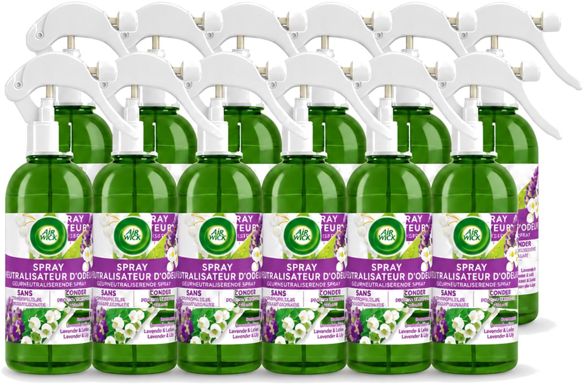 12 x Air Wick – Luchtverfrisser Spray – Active Fresh Lavendel & Lelie – 237 ml - Voordeelverpakking - 12 stuks