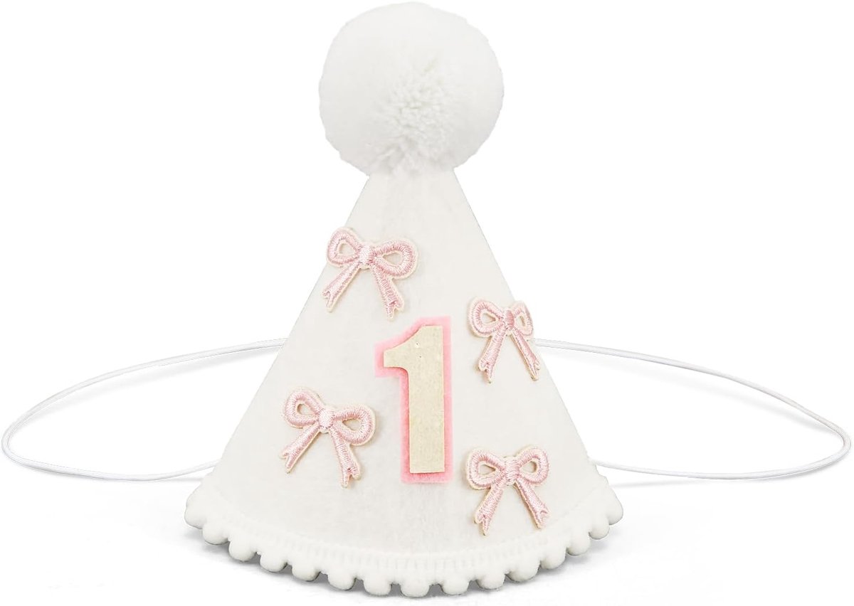 Strik Witte Kegelhoed, Eerste Verjaardagsfeestje Decoraties Baby Verjaardag Hoed Leuke Verjaardagsfeestje Hoeden Roze 1e Verjaardag Hoed Benodigdheden voor Babymeisjes