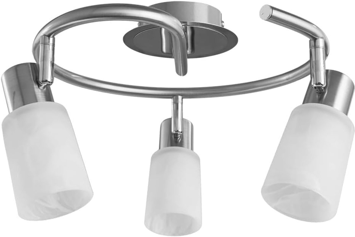 3-lichts plafondspot voor hal en woonkamer, witte en zilverkleurige opbouwspot van metaal en glas, verstelbare spotlamp geschikt voor led en GU10