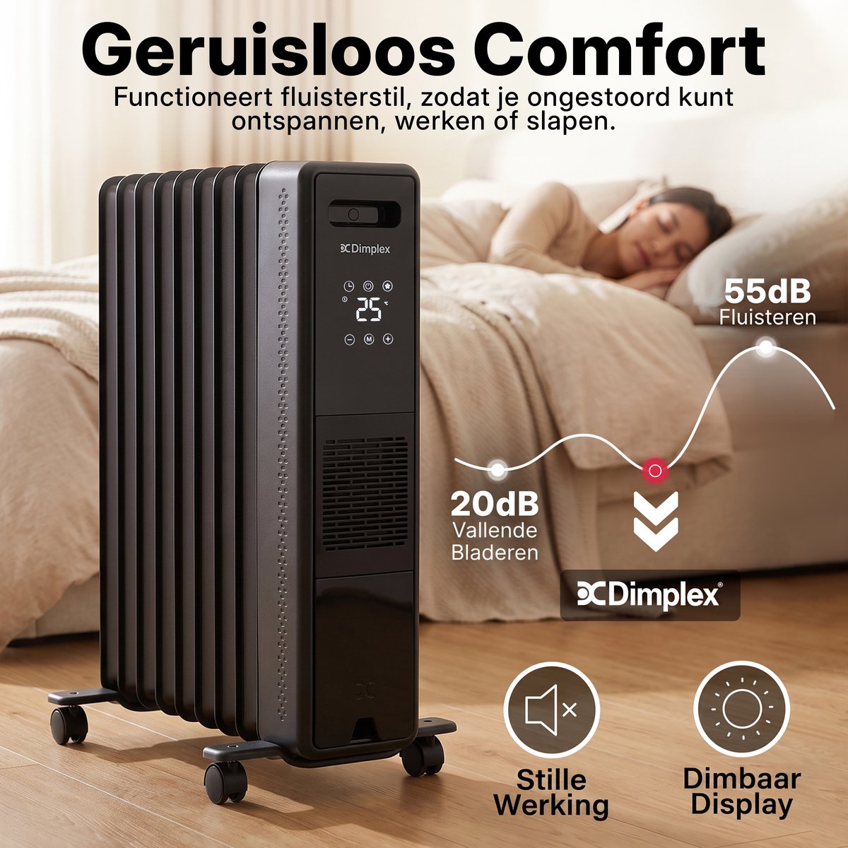 Dimplex ECO Edge Olievrije Elektrische Radiator 2400W – Elektrische Kachel met Wi-Fi App, Turbostand, Thermostaat, Timer en Weekschema – Tot 2x Sneller Warm dan een Olieradiator – Voor Ruimtes tot 75 m³ – Antraciet/Zwart – foto 5