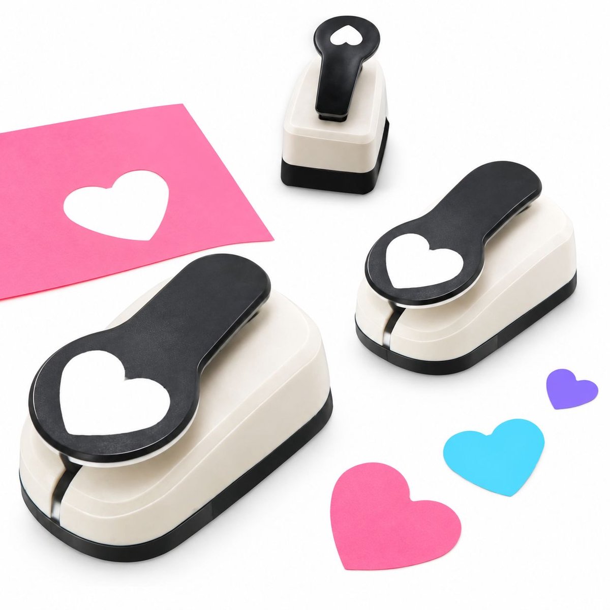 VHV - Heart hole punch - 1 inch, 5/8 inch, 3/8 inch - Paper punch - Papierpons - Paper hole puncher - Stempelvormige snijder - voor papieren knutselen