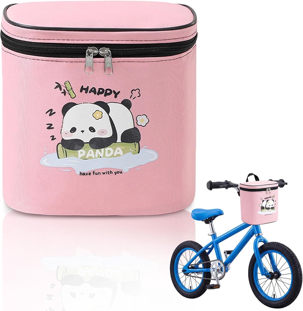 Fietsmand voor kinderen, roze, waterdichte stuurtas, fietsmand voor meisjes, voor loopfiets, driewieler, scooter (21 x 21 x 14 cm)