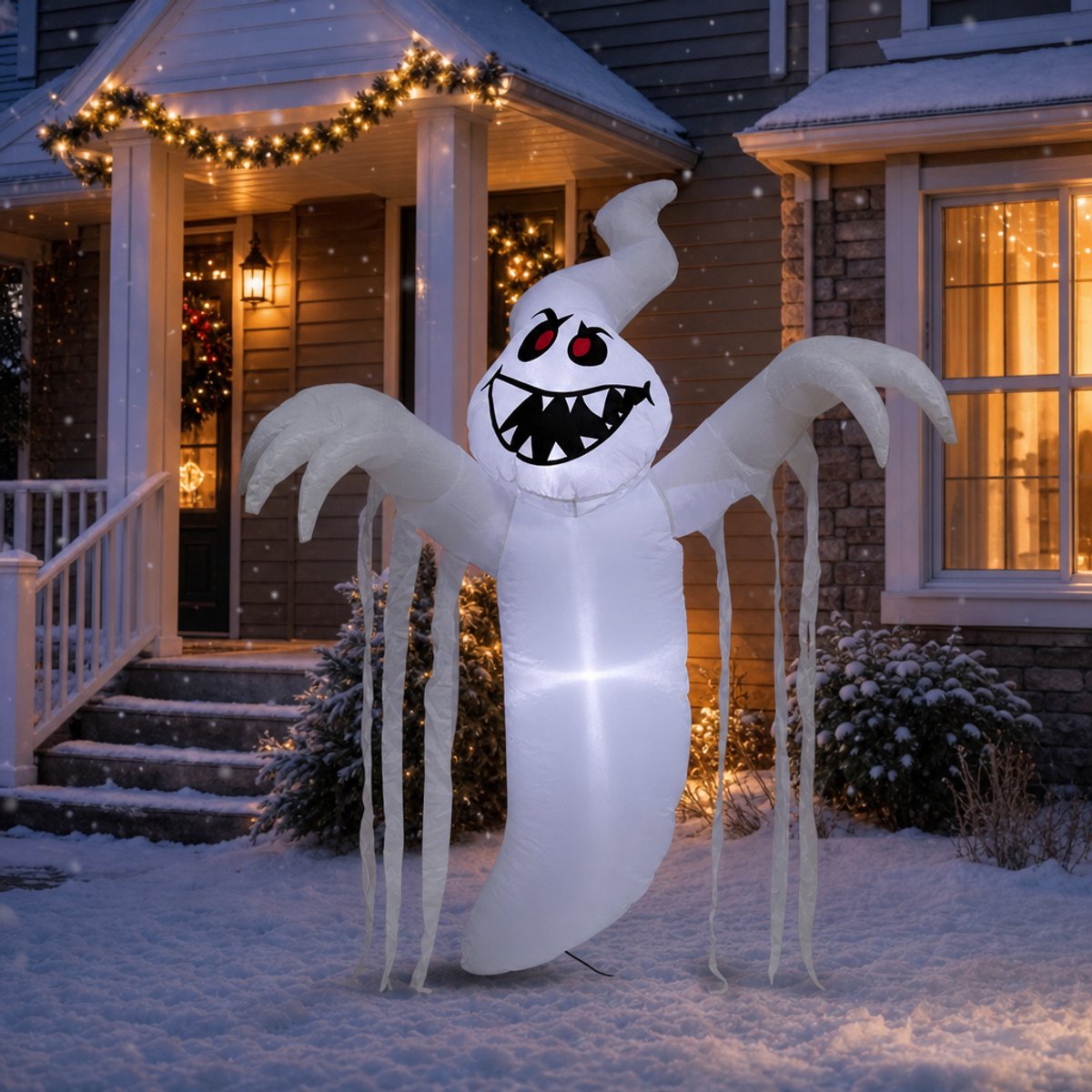 Opblaasbare Halloween-geest met vleugels - 150 cm hoog - met witte LED-verlichting - Halloween-decoratie voor tuin & buiten - incl. grondpennen