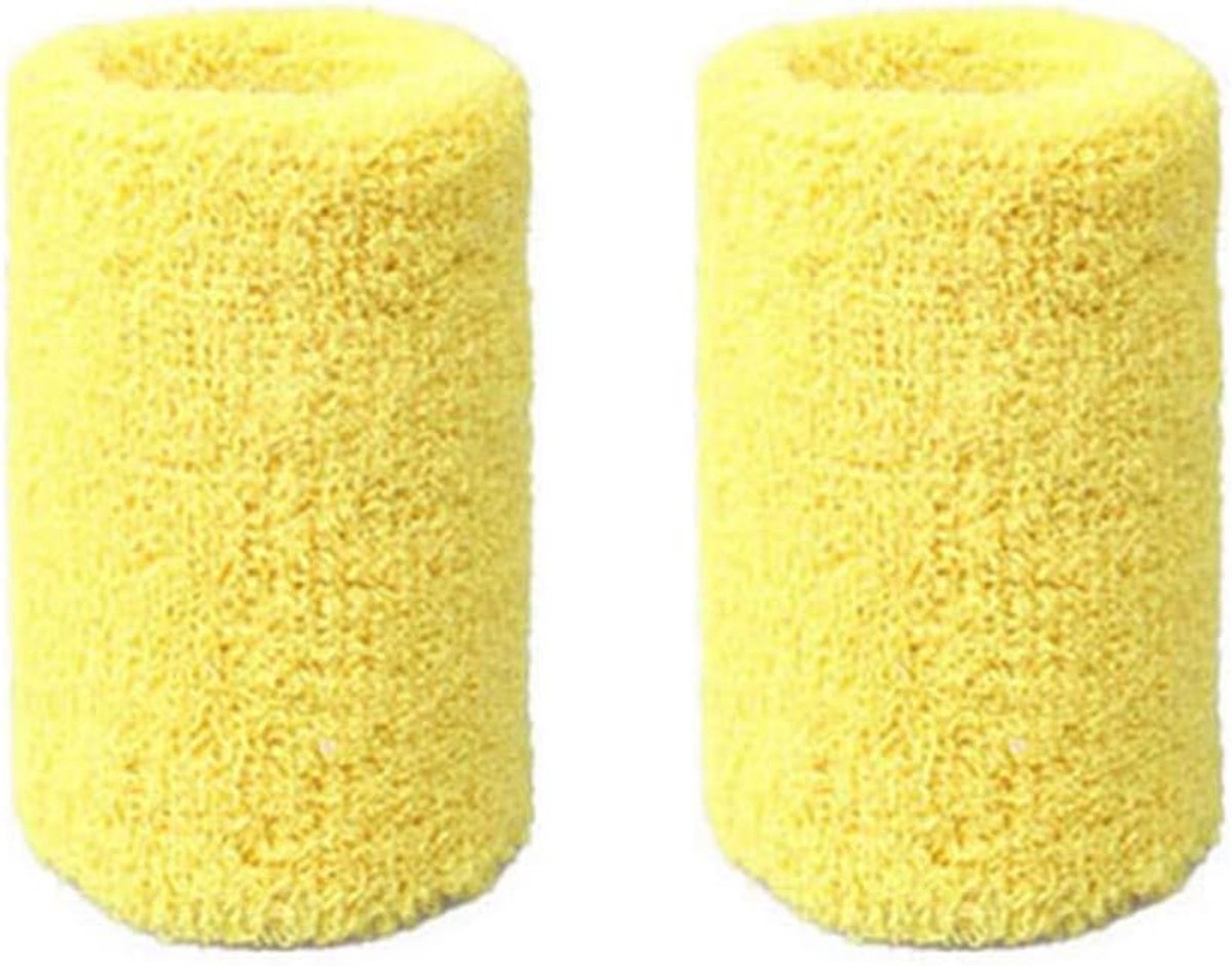 2 stuks zweetbanden katoen absorberende zweetband arm sport polsbanden absorberende zweetband polsbanden zweetband voor tennis, hardlopen, fitnessstudio, training, geel