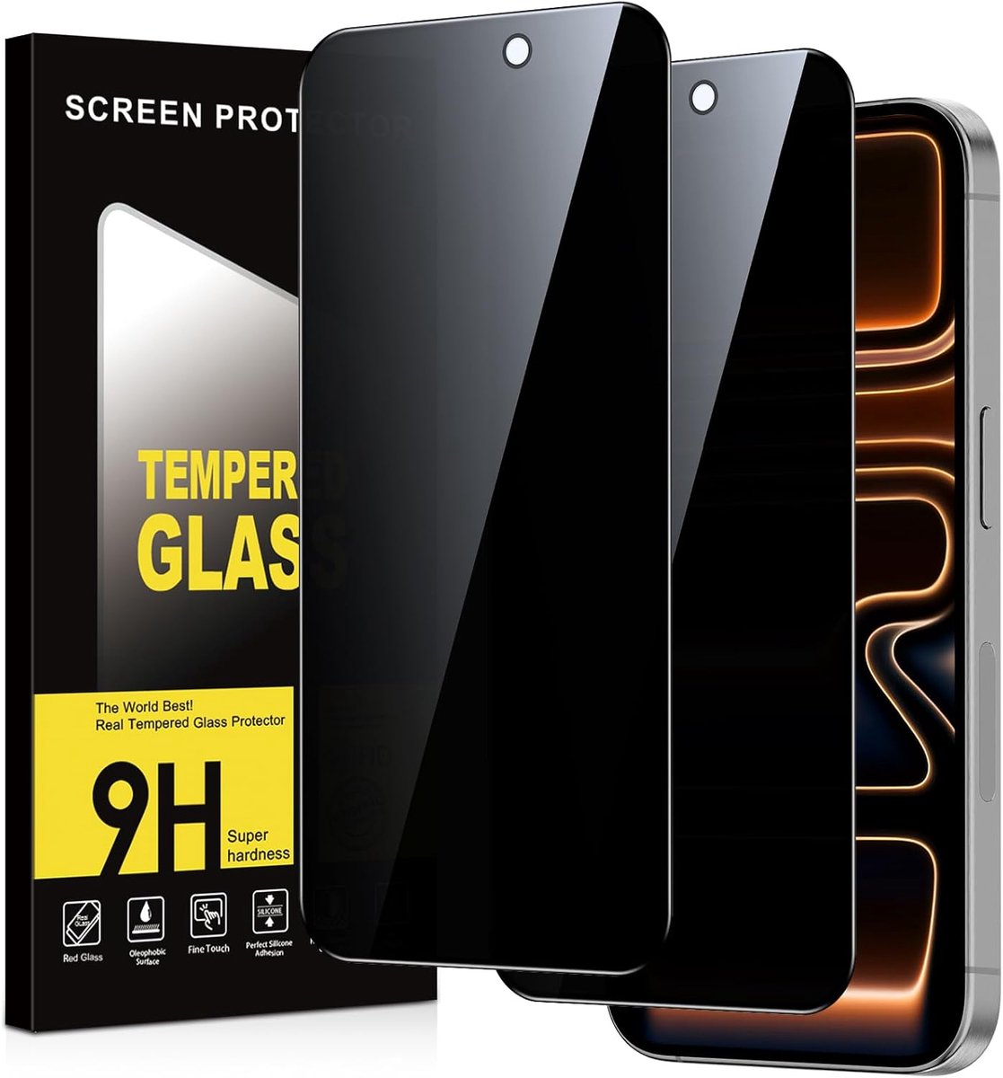 Inkijkbescherming voor iPhone 17 Pro Max, 2 stuks, anti-spionage-hardheid, krasbestendig, zonder luchtbellen, privacy screen protector