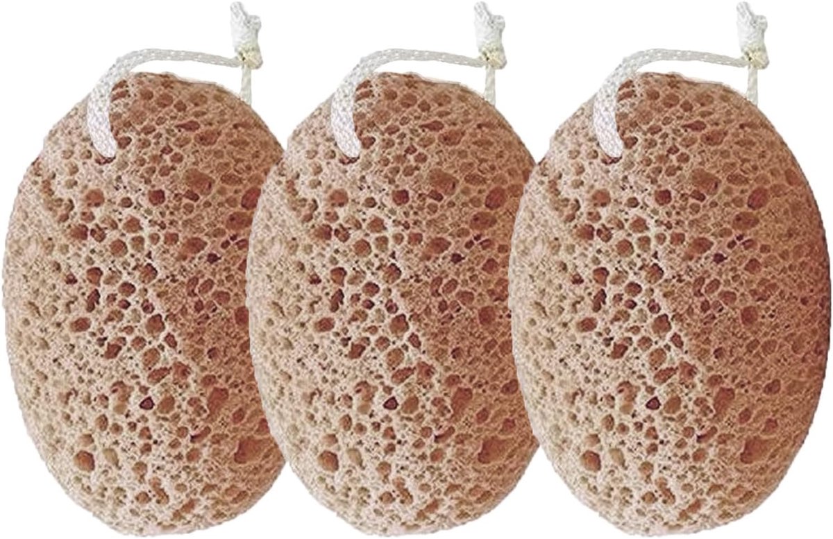 SnelShoppen - Badsponzen 3 stuks, Zachte Peeling-Spons met Koord, Grote Maat, Herbruikbare Lichaamsspons voor Dames en Heren, Bruin, Ideaal voor Bad e