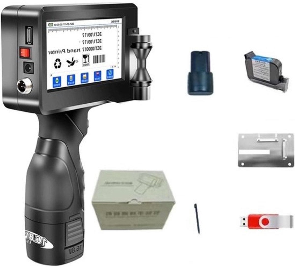 Draagbare inkjetprinter - Handheld-codeermachine - Productielijnen markeren - Afdrukhoogte van 12,7 mm - Touchscreen van 4,3 inch - Eén kleur