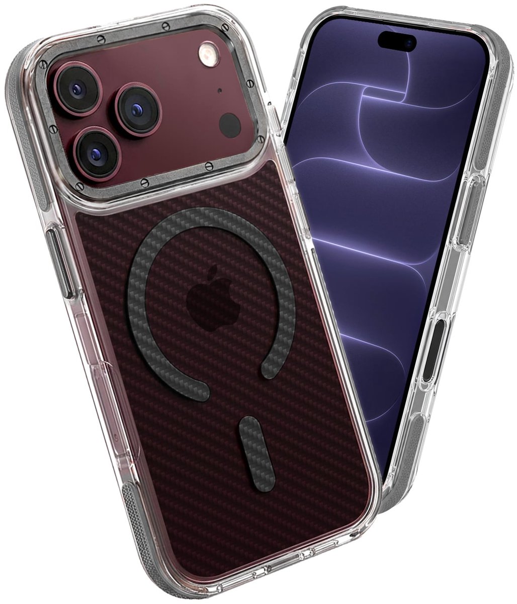 Hoesje - Geschikt voor Apple iPhone 18 Pro Max - Magsafe Compatible - Carbon Look - Sterk & Shockproof - Back Cover - Telefoon Hoes Shockproof - Shock Proof Case - Telefoonhoes - Grijs
