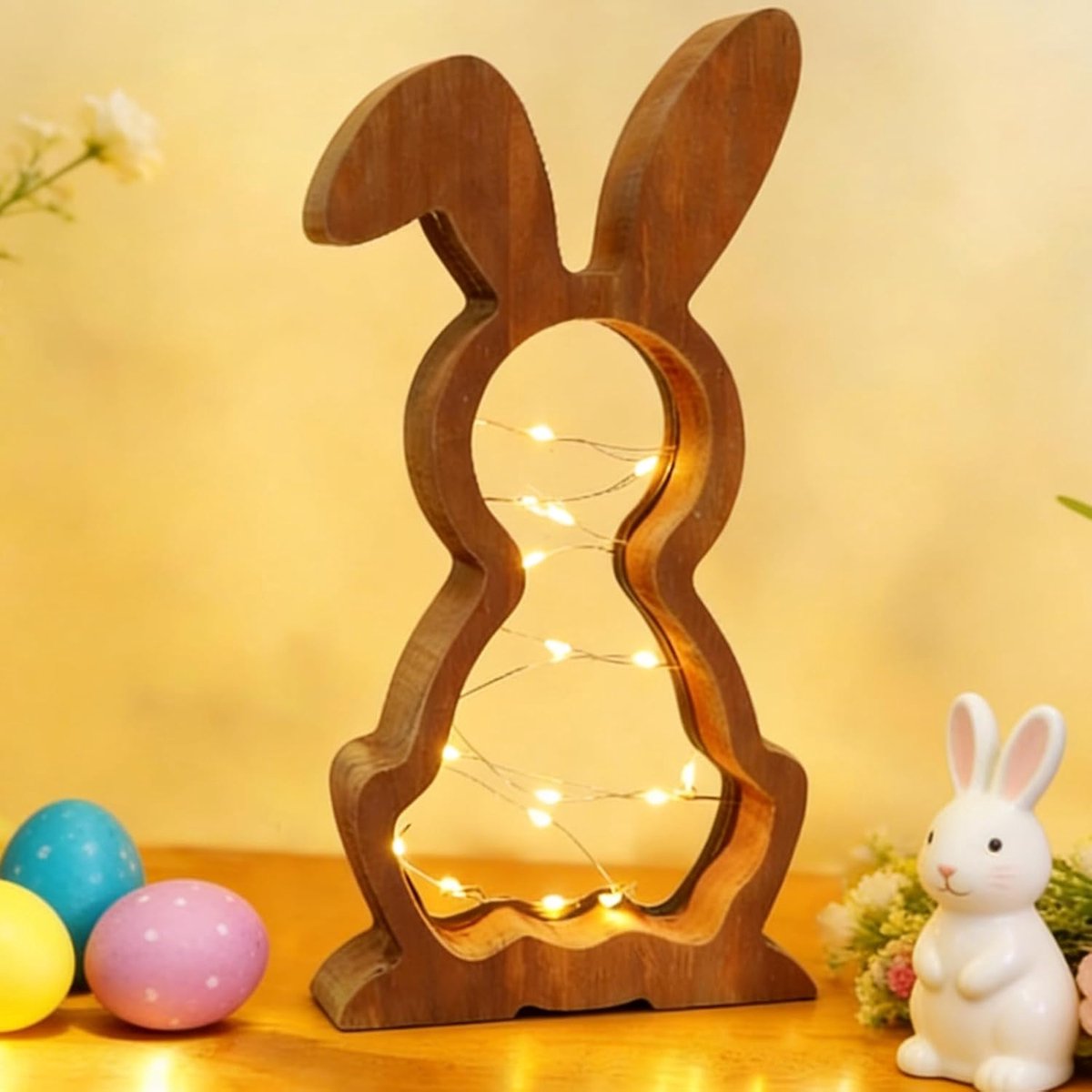 LED Easter Bunny Wooden Easter Decoration Bunny with LED String Lights Easter Decoration Modern Easter Decoration - ShopVlot