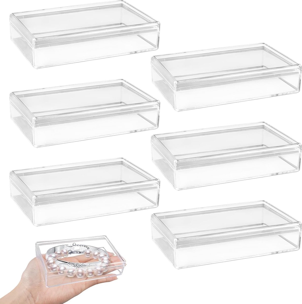 Acryl opbergdozen set van 6 - 11 x 7 x 2,5 cm - transparant - perfect voor sieraden - ShopVlot