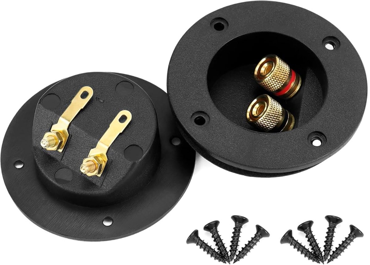 SnelShoppen - 2 Pcs 2 Way Speaker Box Terminal Binding Post, Subwoofer Terminal Clamp, ABS & Koper, 48mm Cut-out, Makkelijk te Installeren