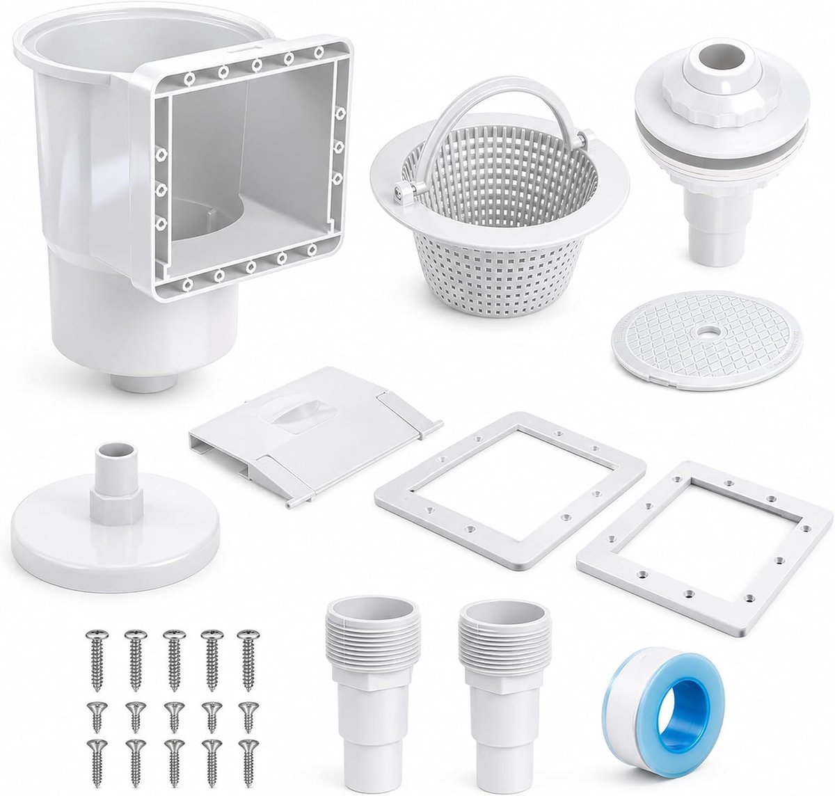 Pool skimmer, 10-piece skimmer pool set with inlet nozzle, large basket, hose connection 32/38 mm for steel wall - ShopVlot