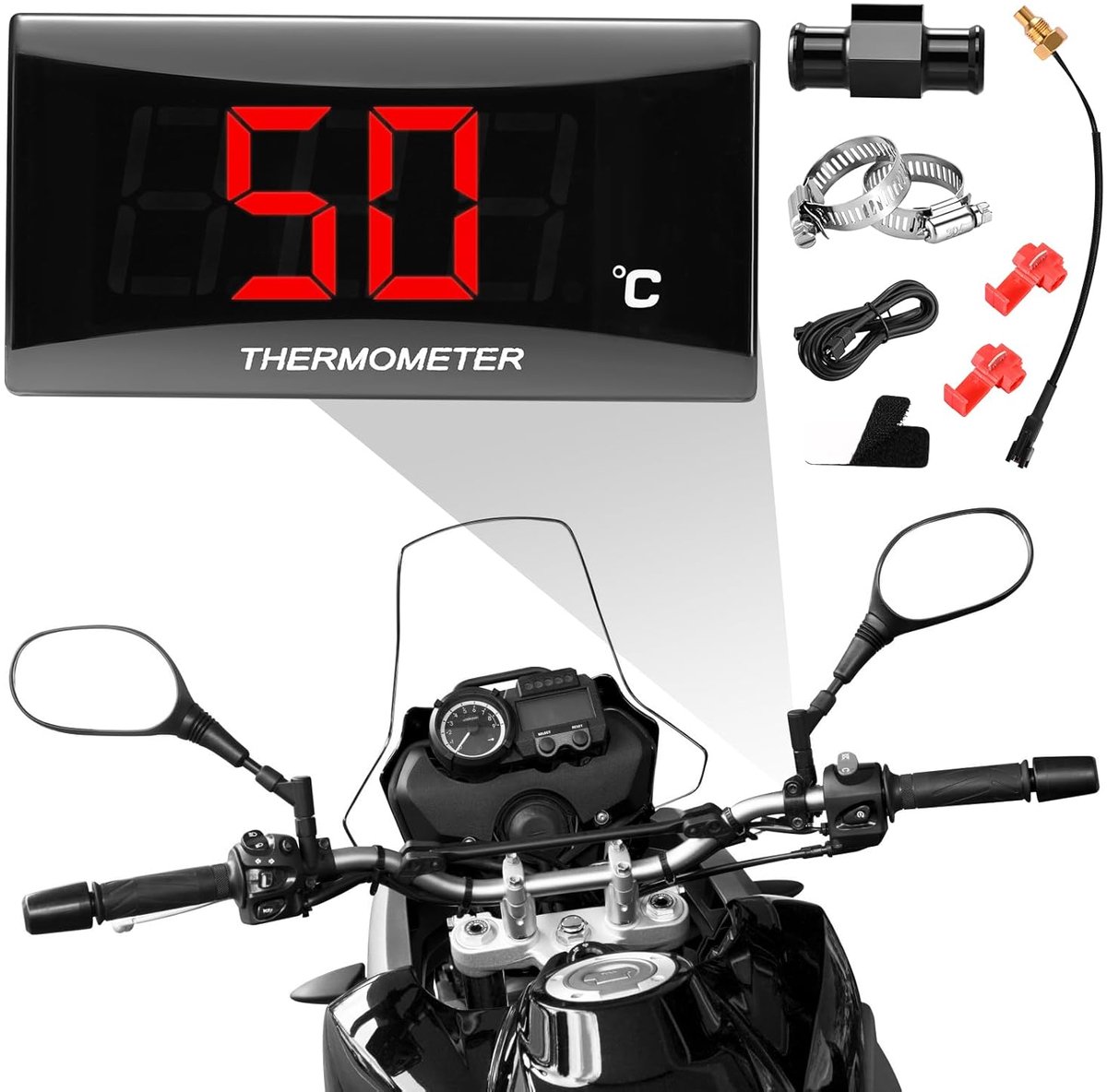KOSO Digital Motorcycle Thermometer Tool 18/22mm Temperature Sensor Display - ShopVlot
