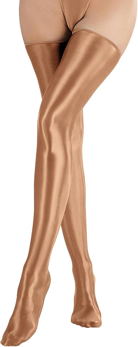 FEOYA Women Fat Shiny Hold-ups Stockings Overknee Wet Look Thigh High Stockings Non-slip Tights Dance Party Nightclub - ShopVlot