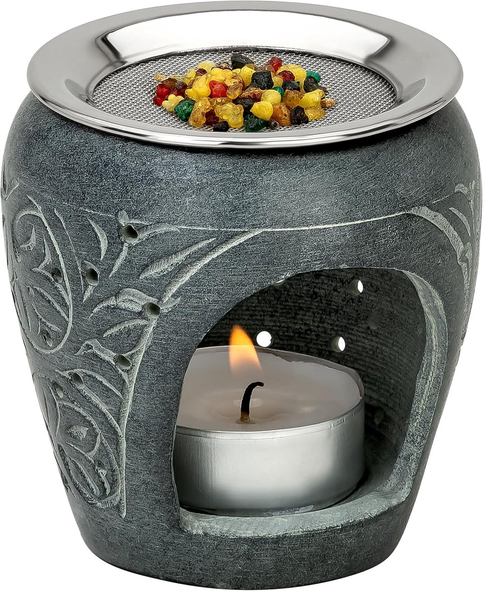 Wierookhouder 8 cm - natuursteen - strainer voor tealight - sfeervol roken thuis - ShopVlot