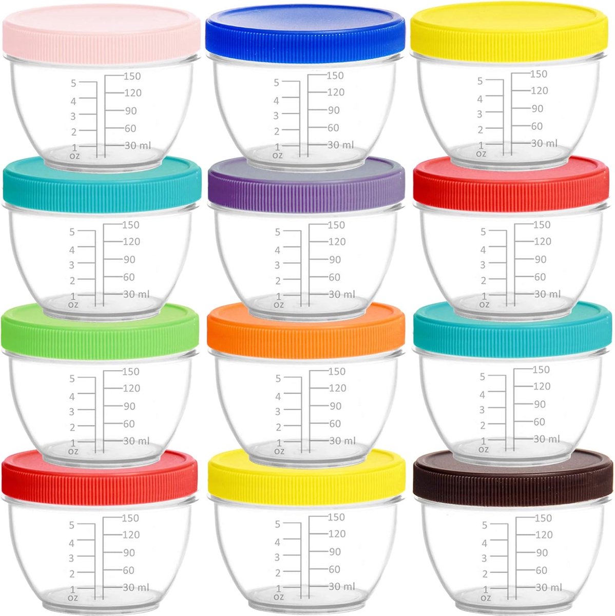 18-pack 180ML Container voor Babyvoeding, Herbruikbaar Plastic Babyvoeding Opbergdoos, 9 Kleuren (Rainbow)