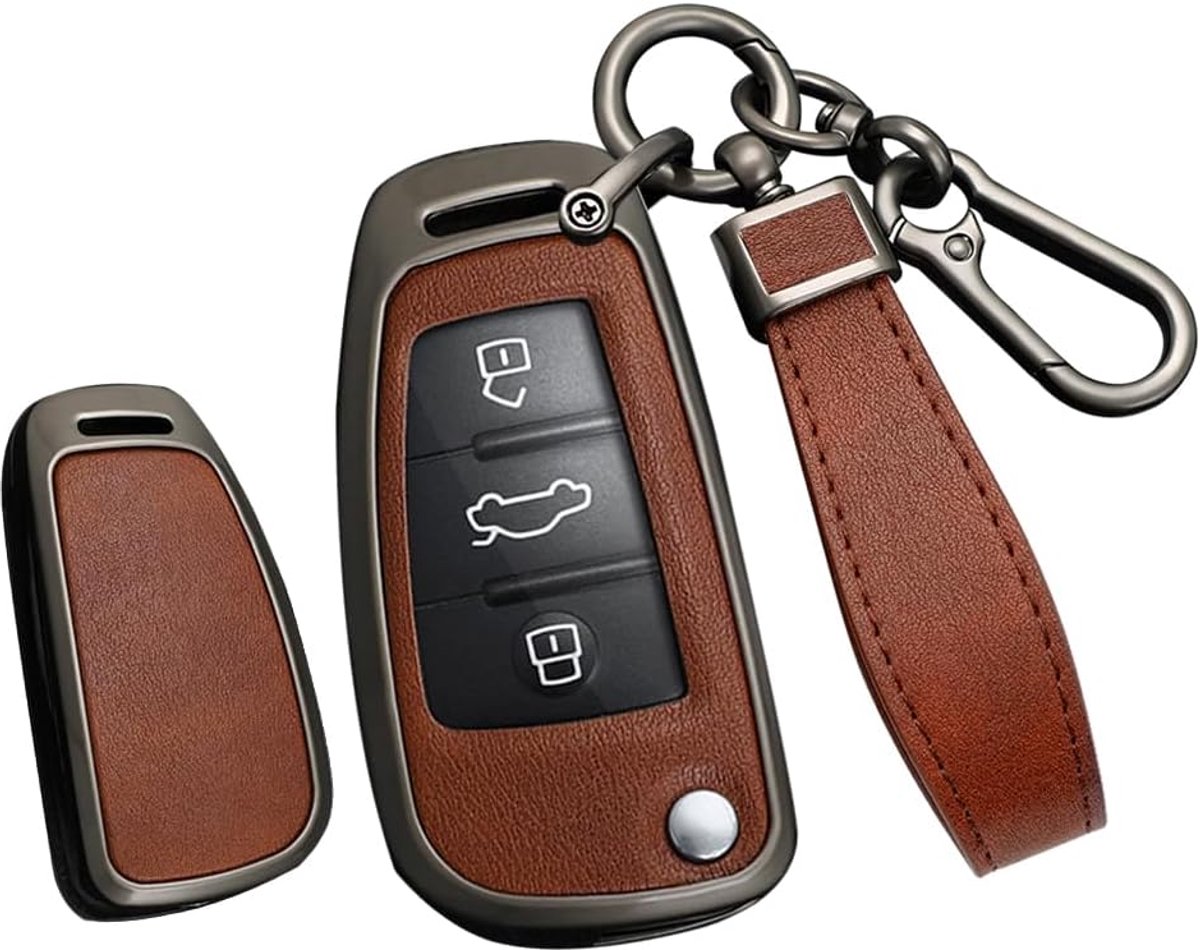Hoes voor klapsleutel voor Audi A1, A3, A4, A6, A8, Quattro Q2, Q3, Q7, S3, S6, RS3, RS6, R8, TTS, draagbaar, smart beschermhoes, sleutelhoes, accessoires, 3 knoppen B, zwart bruin