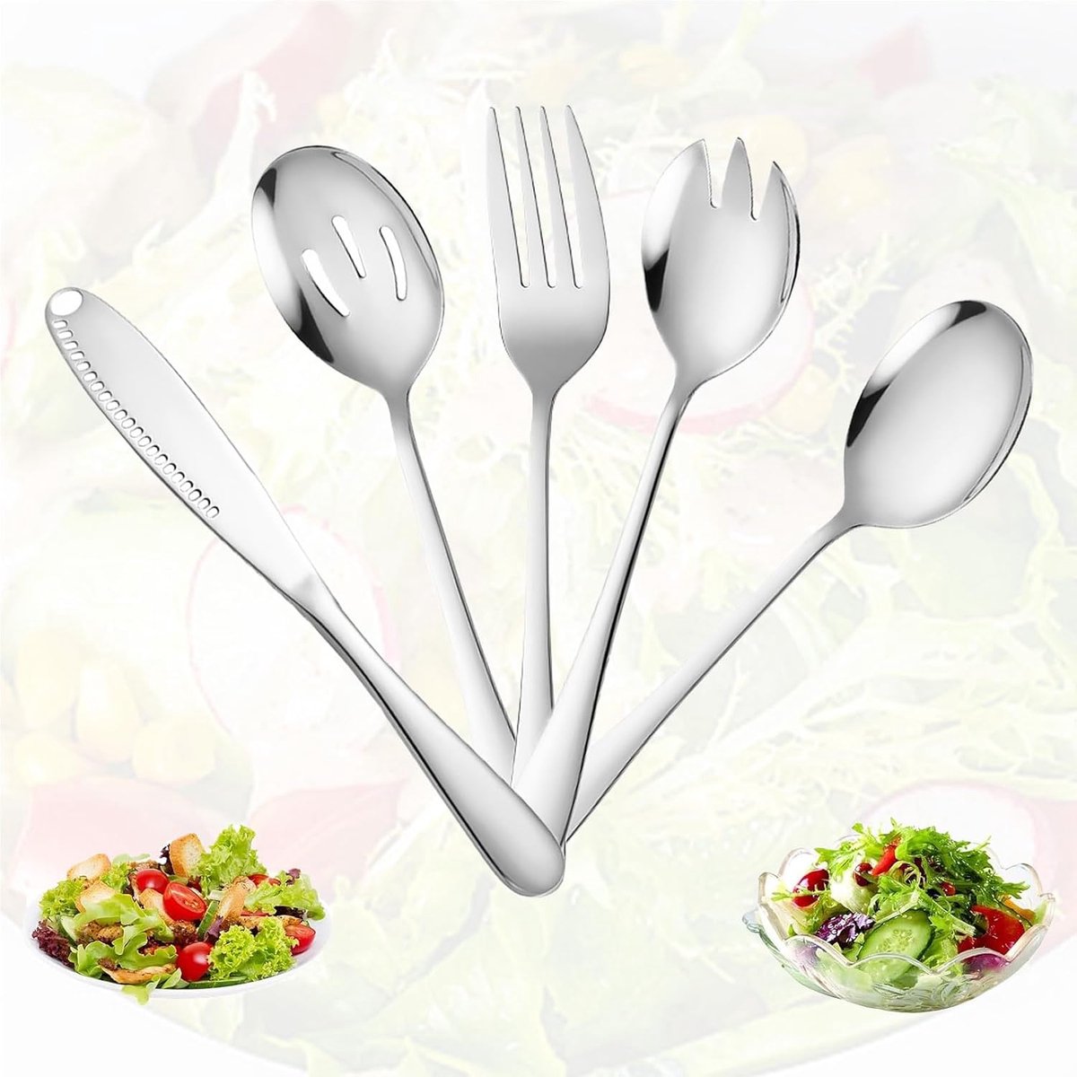5 stuks saladebestek, roestvrij staal, voorbestek, saladebestekset, slalepels en slavorken van roestvrij staal, vorken en lepels, botermessen, lepels van roestvrij staal, voor