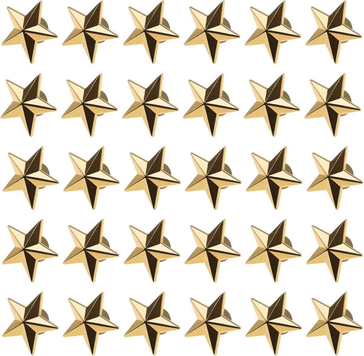 30 stuks ster reversspeldjes 18 mm gouden pin 5 puntige metalen speld kostuum decoratie voor vrouwen en mannen, Zinkleegering, Metaal