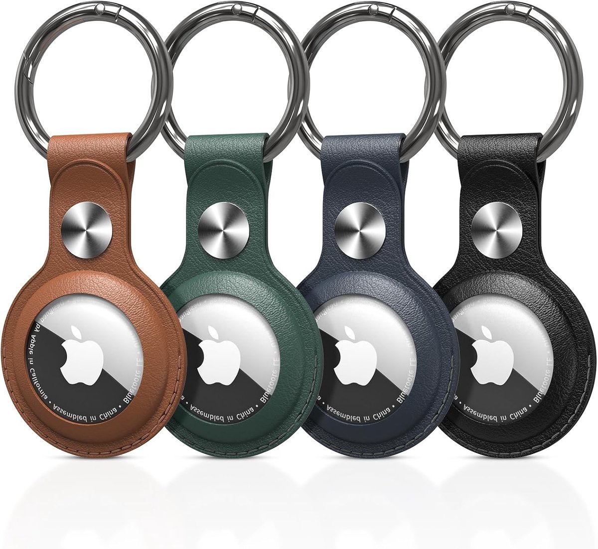 Houder voor Apple AirTag Sleutelhanger, 4-Pack PU-Leer