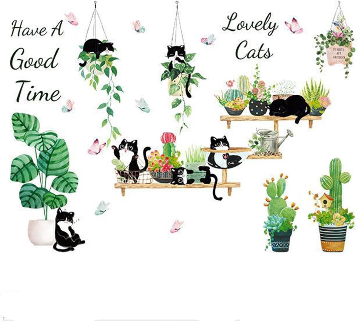 Planten in Potten Sticker, Dieren Bomen Muursticker, Wanddecoratie, voor Wanddecoratie in Woonkamer, Studeerkamer, Kantoor