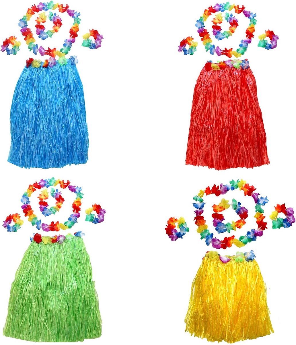 4 Stuks Hawaiiaans Hula Pak, Hawaiiaanse Hoela, Hawaï Aankleden, Geschikt voor Feesten, Dansfeesten, Verbeter de Feestsfeer(Vier Kleuren)