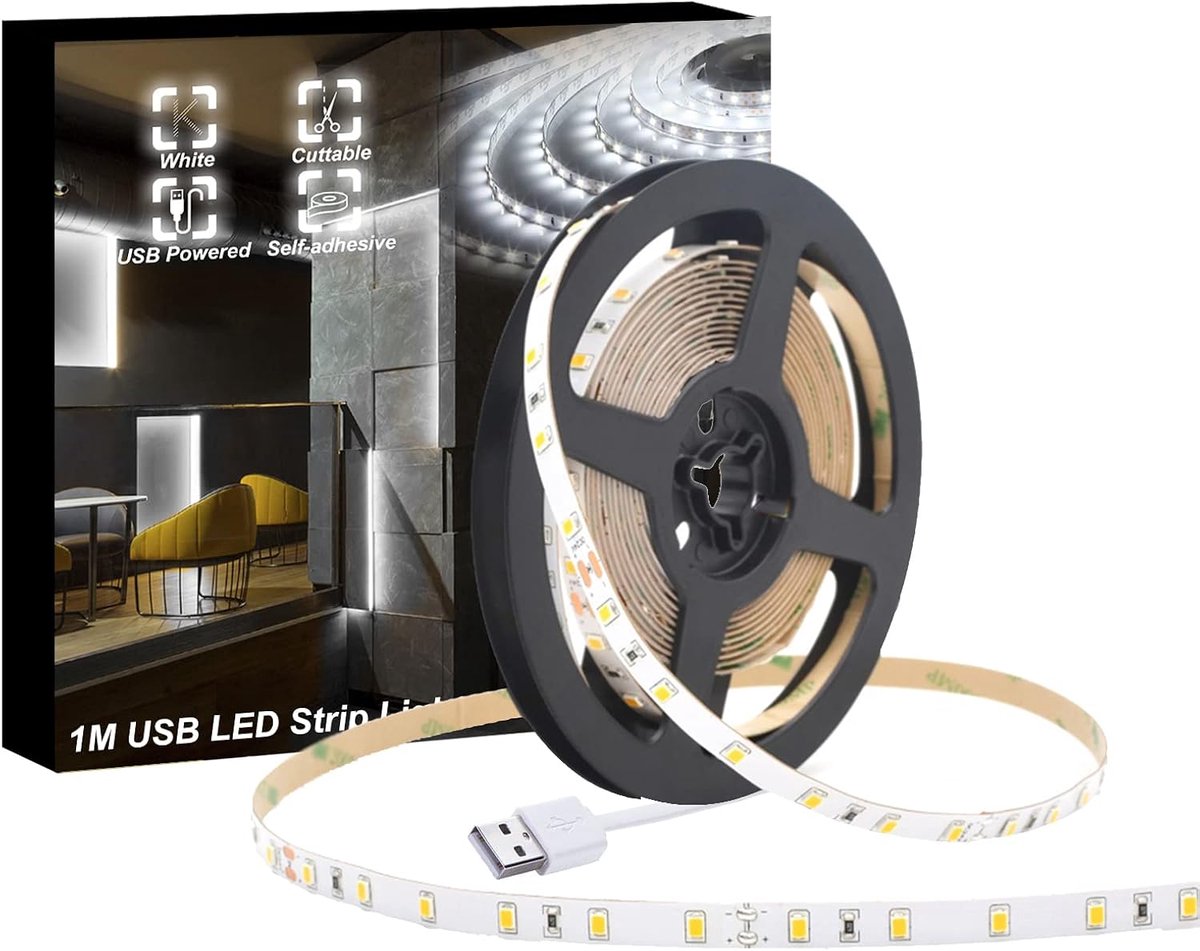Lichtstrips, 1 meter USB wit LED-lichtlint, Plug & Play, 1 meter TV-onderverlichting voor slaapkamer, keuken, DIY, decoratie super heldere LED-lichten