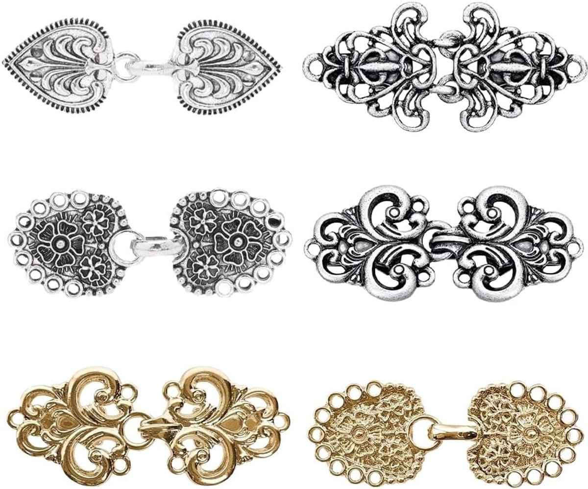 6 stuks cardiganclips, metaal, broche, sluiting, retro, wervel, pin voor dames, cape, sjaal, trui, jurken en overhemden, capes, vesten en meer (2 kleuren)