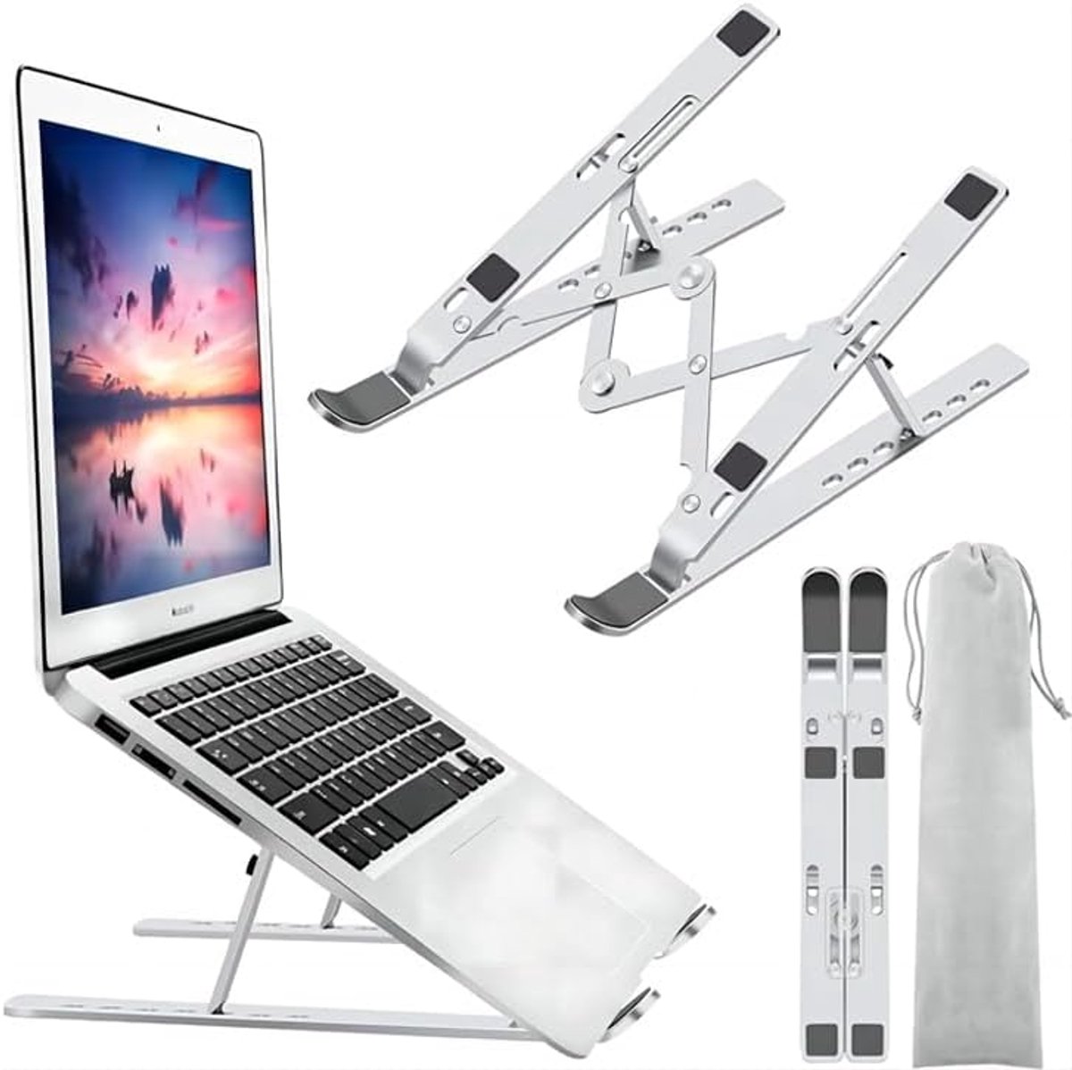 Stand voor 10-17,3 inch Laptop Tablet, 7 Tier Hoogte Adjustment Aluminium Laptop Riser, Vented Cooling Desktop Laptop Houder Ondersteuning Tot 20KG (Dark Black Aluminum)