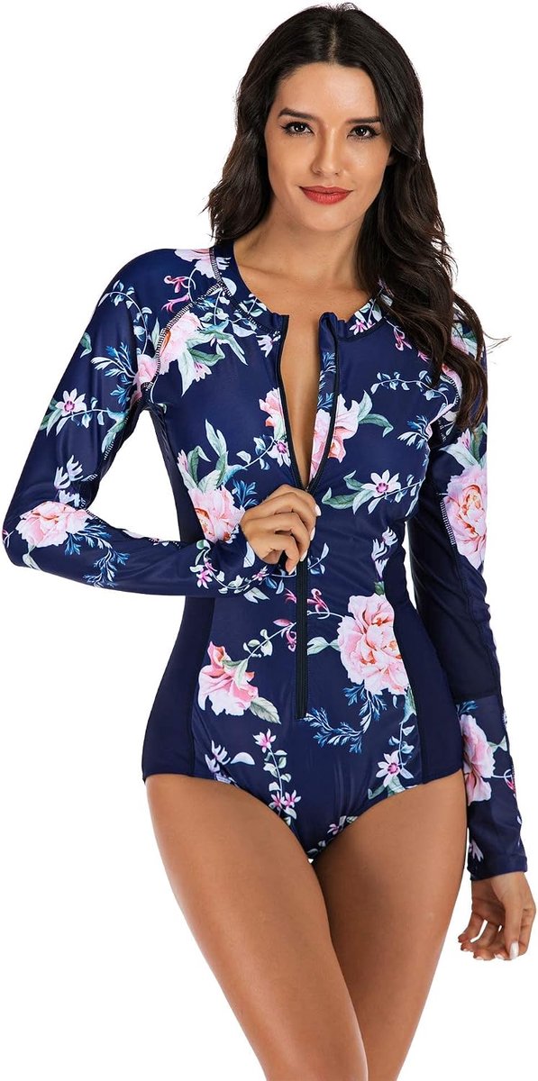 Badpak voor Dames met Mouwen,Badpak,Zwempak met Rits aan de Voorkant,Surfkleding,Duikpak,Huidbeschermers