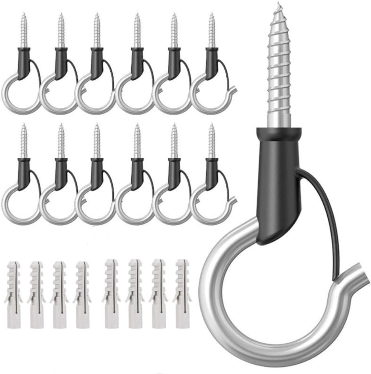 Haken, Schroefhaak Hanger voor Kerstverlichting, Outdoor Tuin Hangplant, Keukengerei met Veiligheidsgesp & Uitbreidingsanker, Zilver