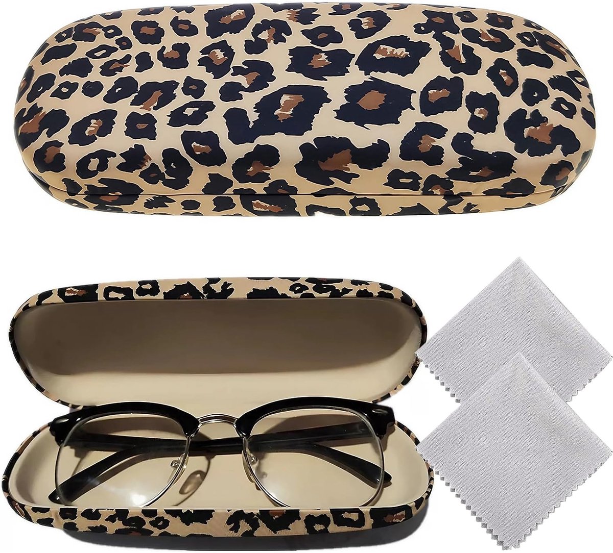 Glasses Case Hard Case, 2 Pieces Leopard Pattern Glasses Case Waterproof Glasses Storage Portable Glasses Case with - ShopVlot