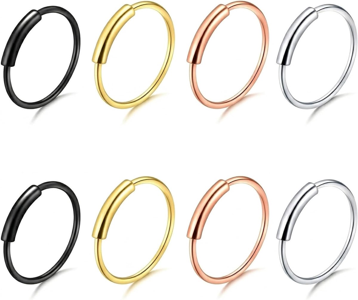 8 stuks neuspiercing, ring, roestvrij staal, neuspiercing, helix, tragus, hypoallergeen, kraakbeenringen, conch septum, 8 mm, neusring, meerkleurig