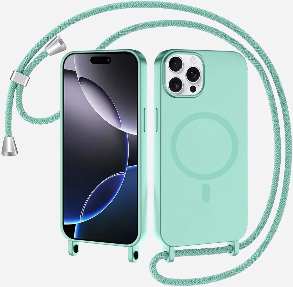 Ketting met koord voor Apple 17 Air, telefoonhoes (compatibel met MagSafe), zachte thermoplastische polyurethanen (TPU)-siliconen ketting, camerabescherming, ketting, stootvast