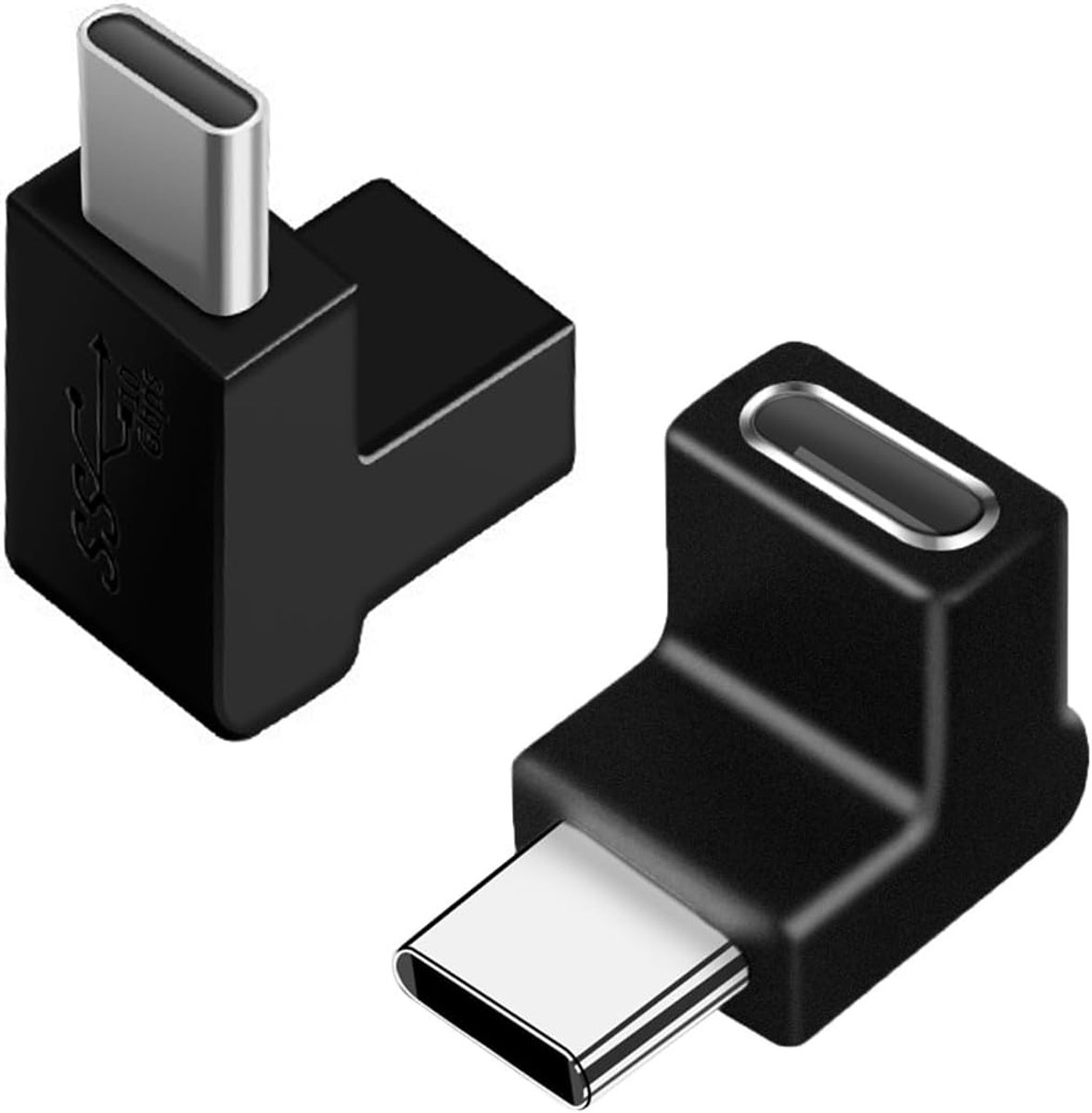 USB C naar USB C Adapter 90 graden,USB Type-C 3.1 Vrouwelijk naar Mannelijk | 2 Stuks, Elleboog Adapters Rechte hoek, Compatibel met MacBook, iPhone 17/16/15, Samsung Galaxy, iPad, USB-C-Apparaten