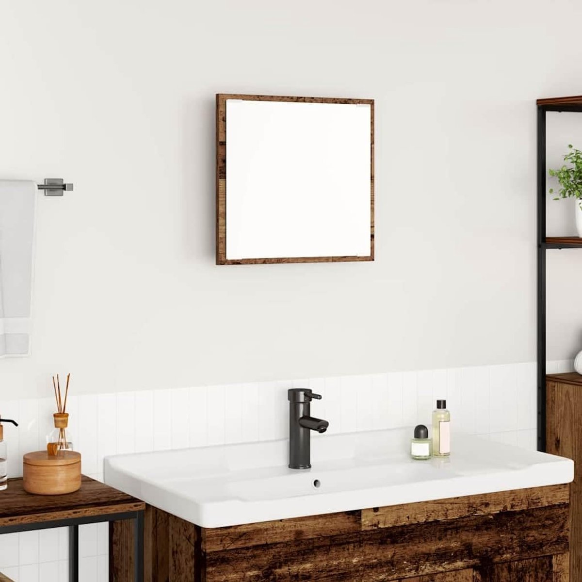 Badkamerkast met spiegel en geïntegreerde ledverlichting, moderne en elegante wandkast met veel opbergruimte, rechthoekig design voor badkamerdecoratie, materiaal